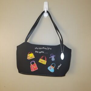 Gurlfriend Black Mini Shoulder Bag Embroidered Purses Quote Zip Top Vintage Y2K